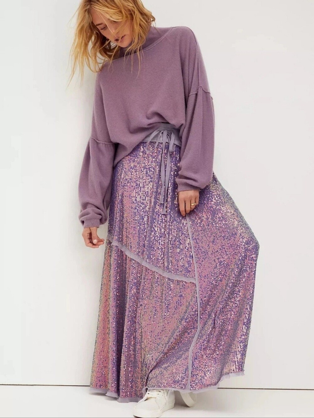 Free People Starry Night Lavender Sequin Maxiโ Skirt Sparkling Lilac Large
